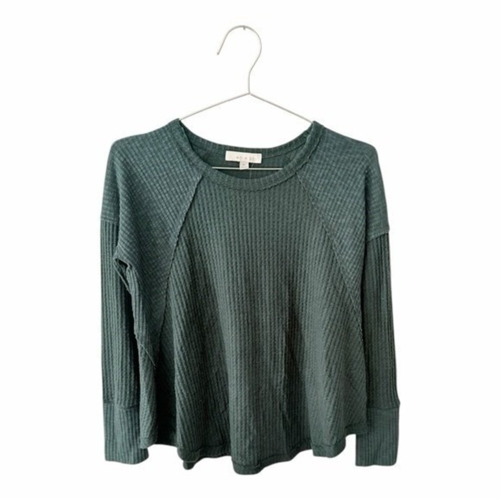 Anthropologie Eri + Long‎ Sleeve Knit Top Waffle NWT Holly Green XS AN10253